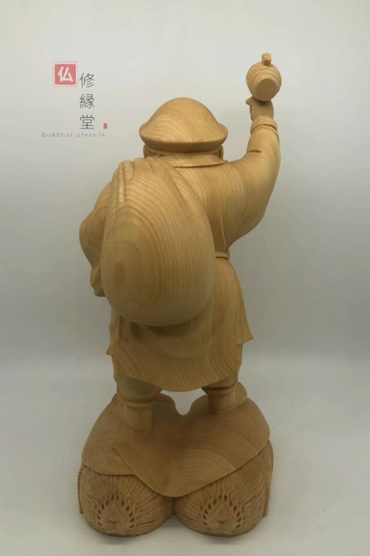 【修縁堂】珍品 七福神 大黒天立像 木彫仏像 彫刻 天然木檜材 仏教工芸