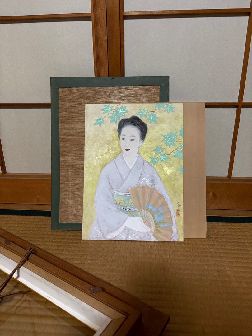 壁掛け　置物　レトロ　和　女性の絵　額付き！