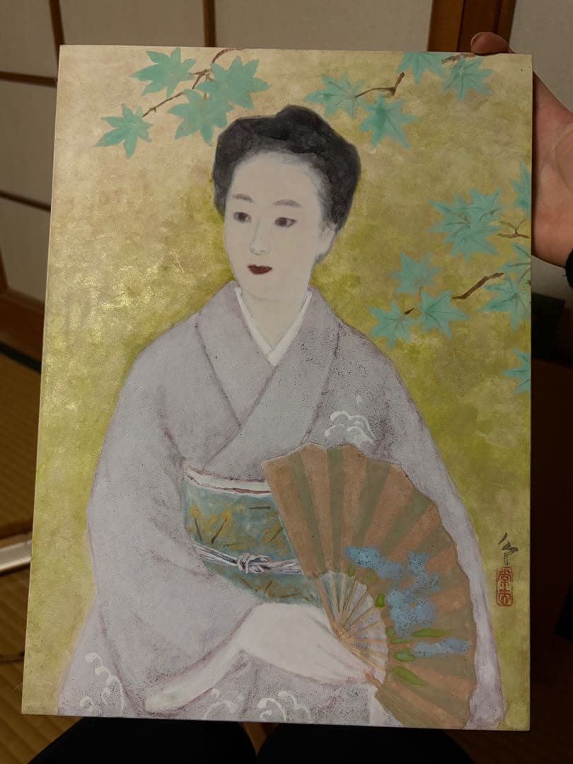 壁掛け　置物　レトロ　和　女性の絵　額付き！