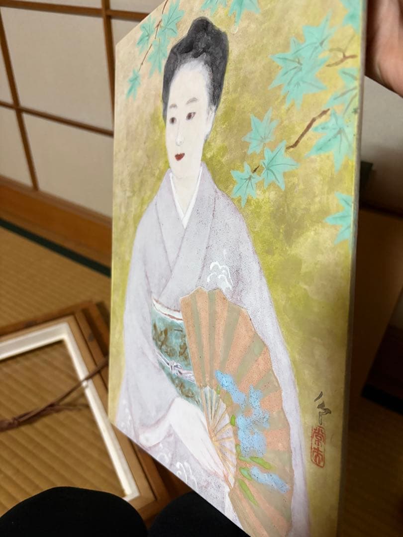 壁掛け　置物　レトロ　和　女性の絵　額付き！