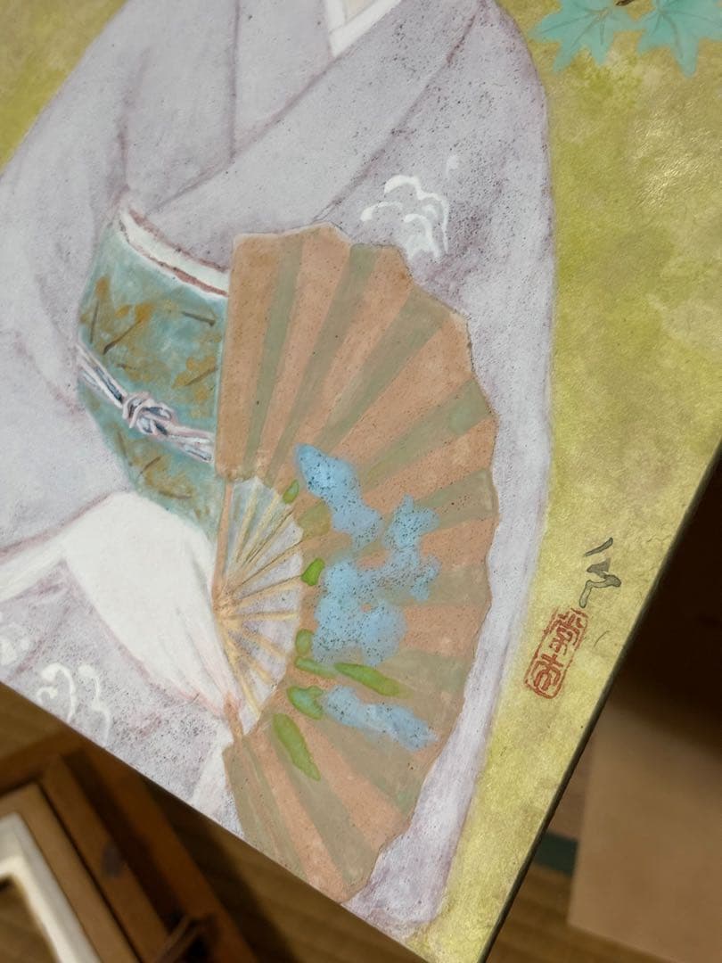 壁掛け　置物　レトロ　和　女性の絵　額付き！