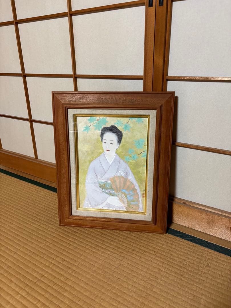 壁掛け　置物　レトロ　和　女性の絵　額付き！