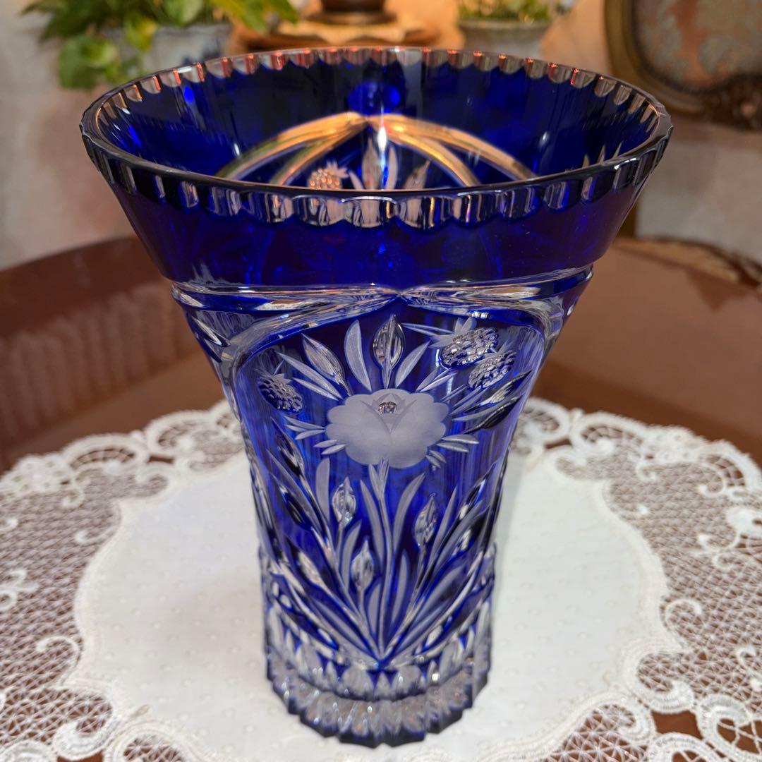 DQESDEN KRISTALL ドイツ製 切子 花瓶 フラワーベース 未使用