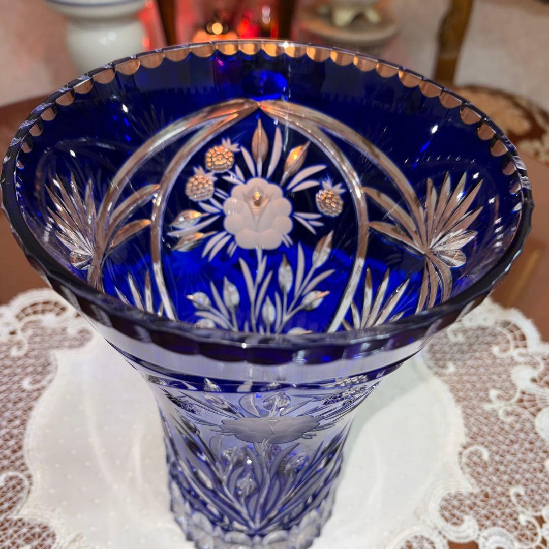 DQESDEN KRISTALL ドイツ製 切子 花瓶 フラワーベース 未使用