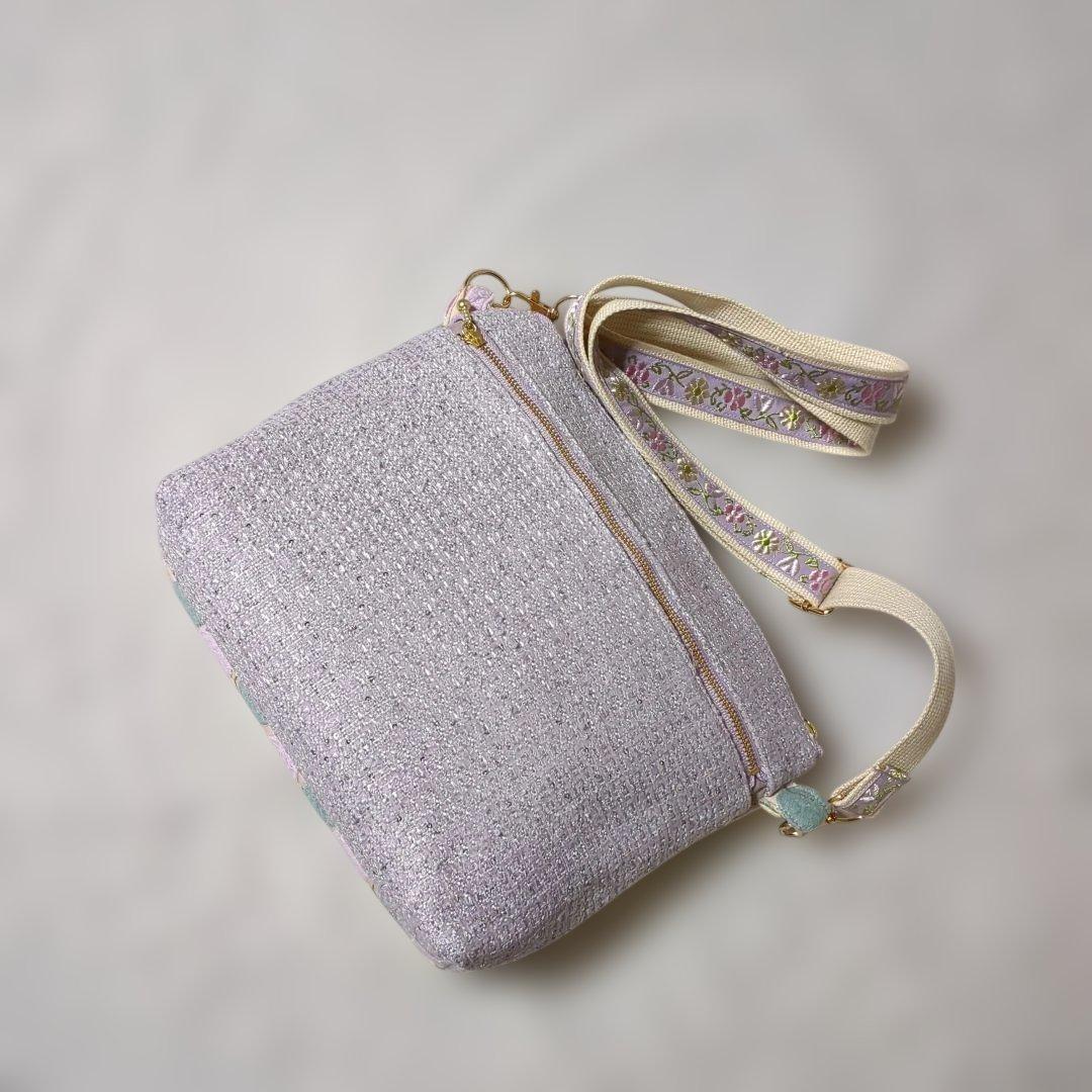 Sky…ユキエモンバルーン刺繍xファンシーツイード…長財布スマホショルダー