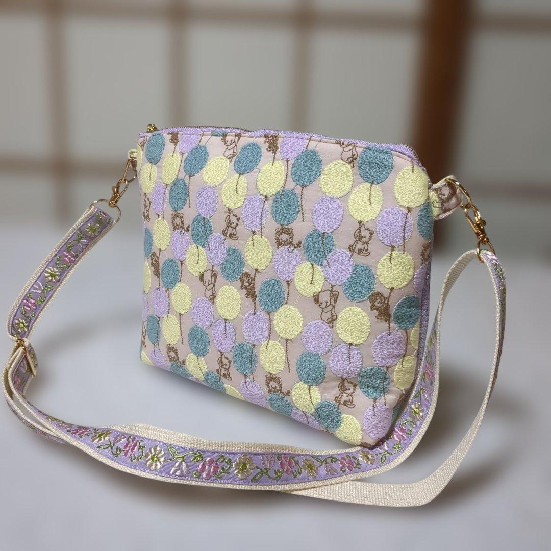 Sky…ユキエモンバルーン刺繍xファンシーツイード…長財布スマホショルダー