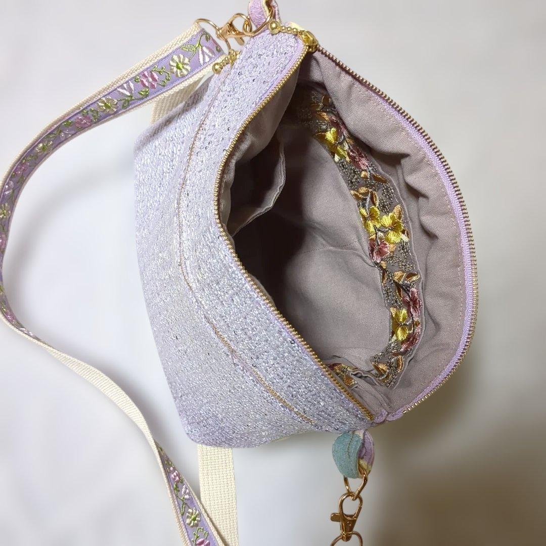 Sky…ユキエモンバルーン刺繍xファンシーツイード…長財布スマホショルダー