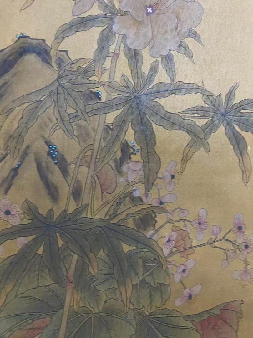 中国古美術『趙佶款 花鳥画』絹布 三尺中堂画 掛軸 表装済 旧蔵 文房置物 模写