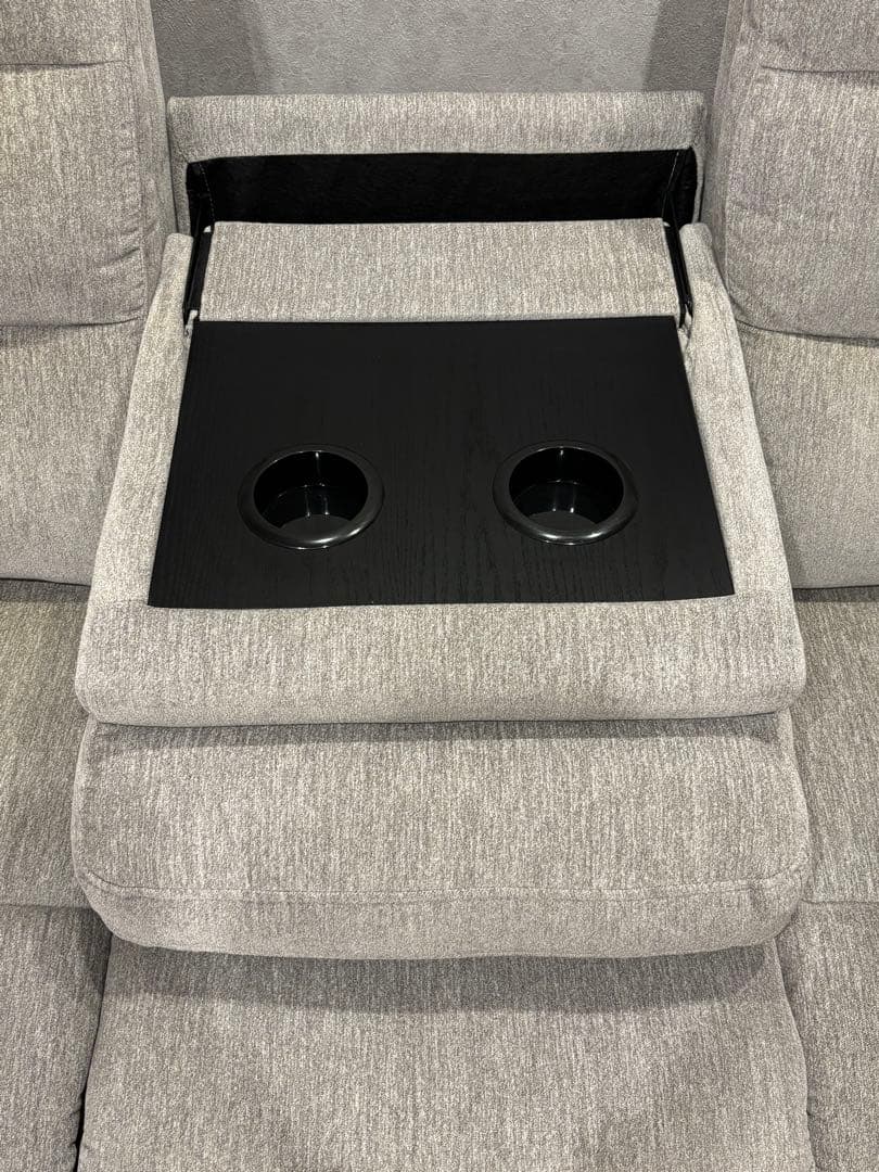 電動ソファー ３人掛け リクライニング ポケットコイル 布 テーブル付き