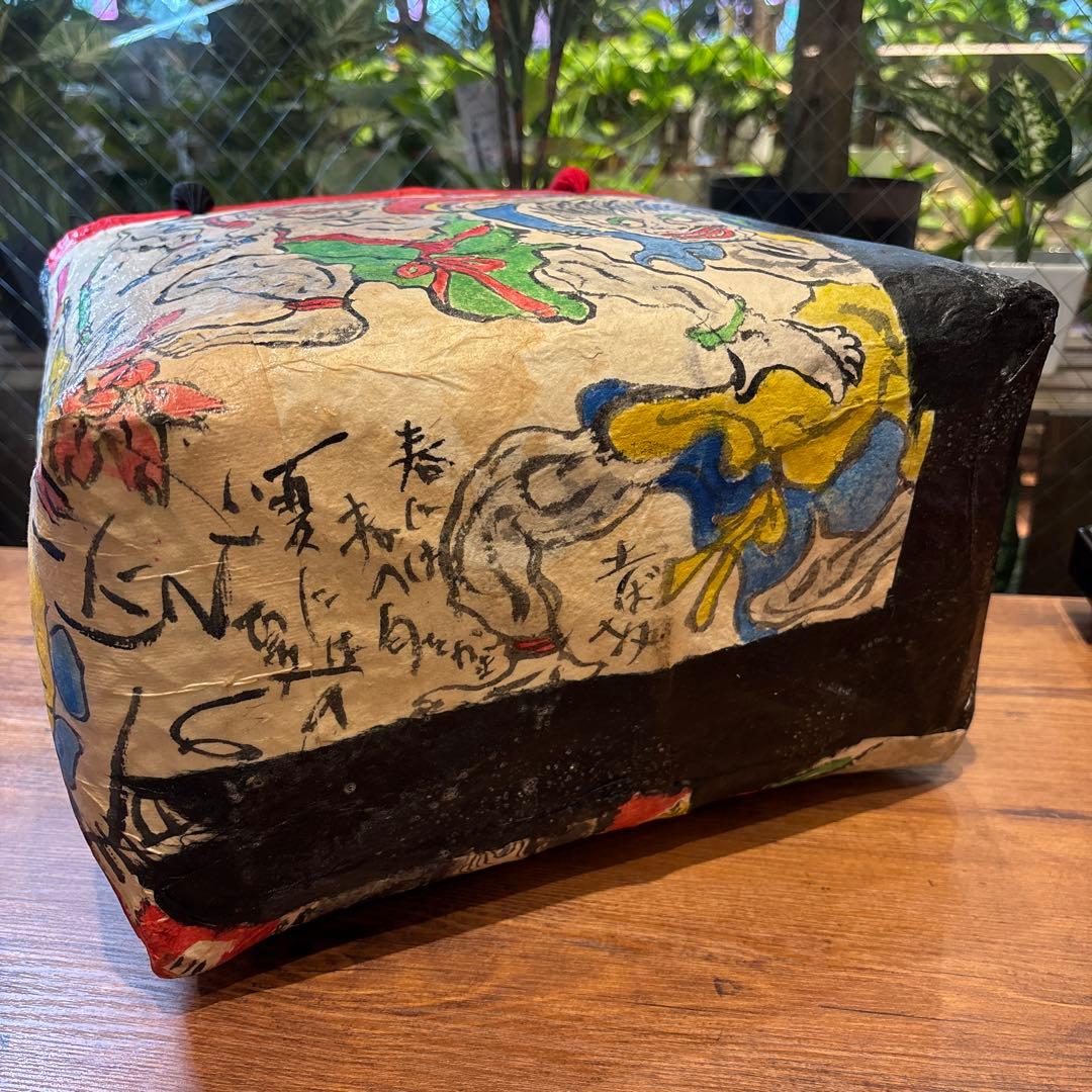 トートバッグ　和紙　昭和レトロ　風神雷神　妖怪　カゴバッグ