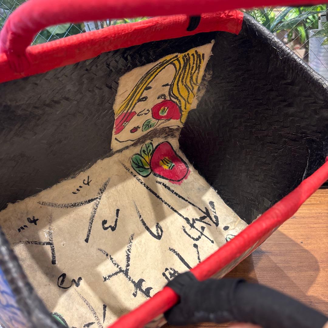 トートバッグ　和紙　昭和レトロ　風神雷神　妖怪　カゴバッグ