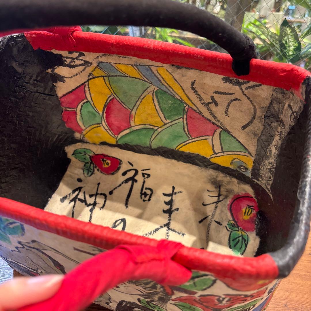 トートバッグ　和紙　昭和レトロ　風神雷神　妖怪　カゴバッグ