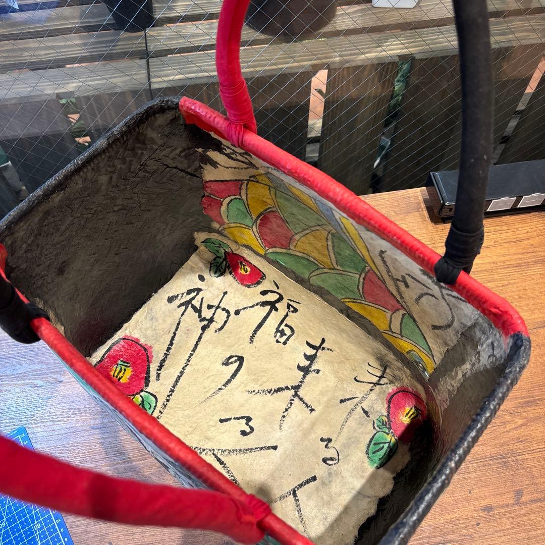 トートバッグ　和紙　昭和レトロ　風神雷神　妖怪　カゴバッグ