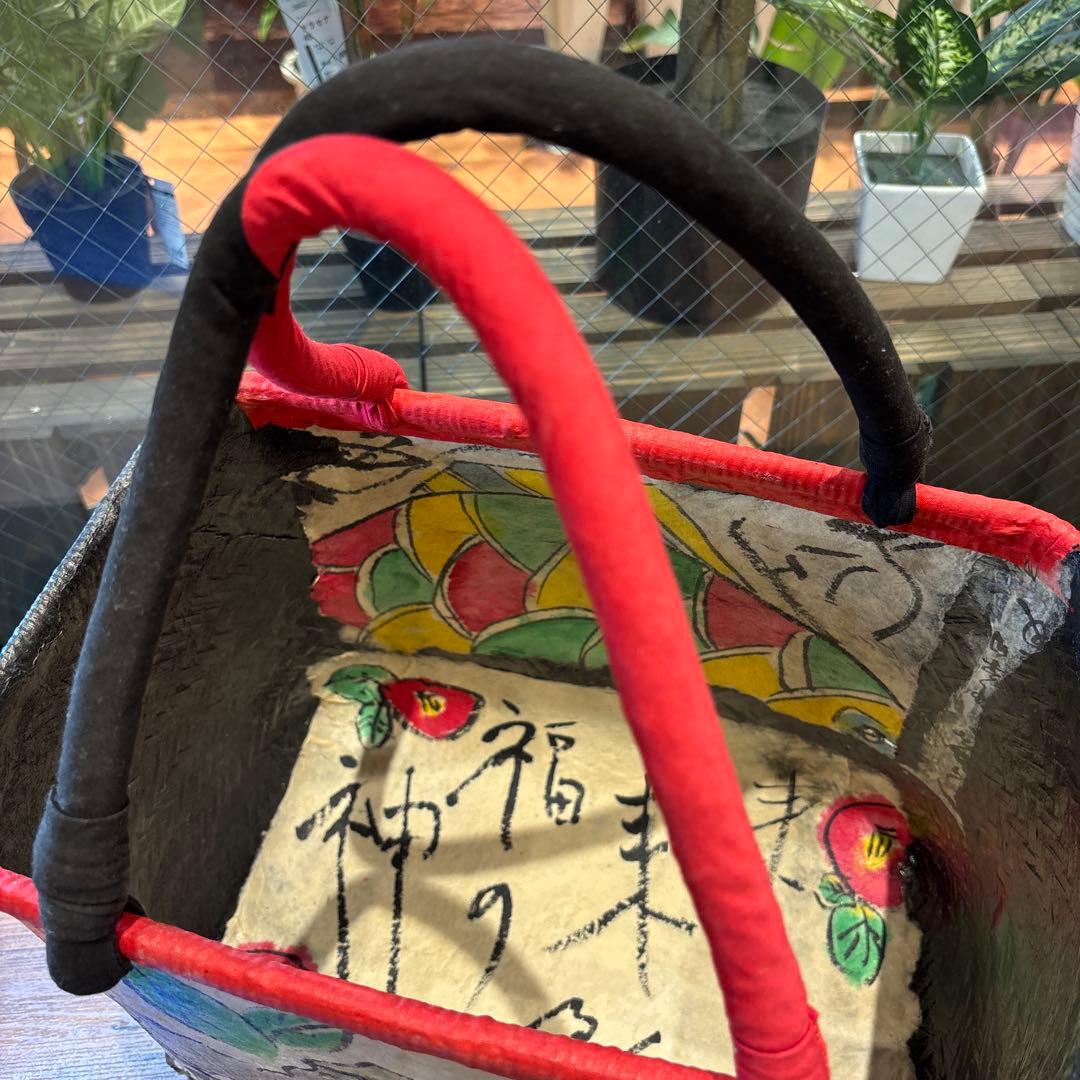 トートバッグ　和紙　昭和レトロ　風神雷神　妖怪　カゴバッグ