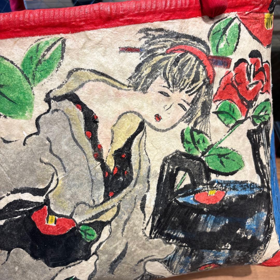 トートバッグ　和紙　昭和レトロ　風神雷神　妖怪　カゴバッグ