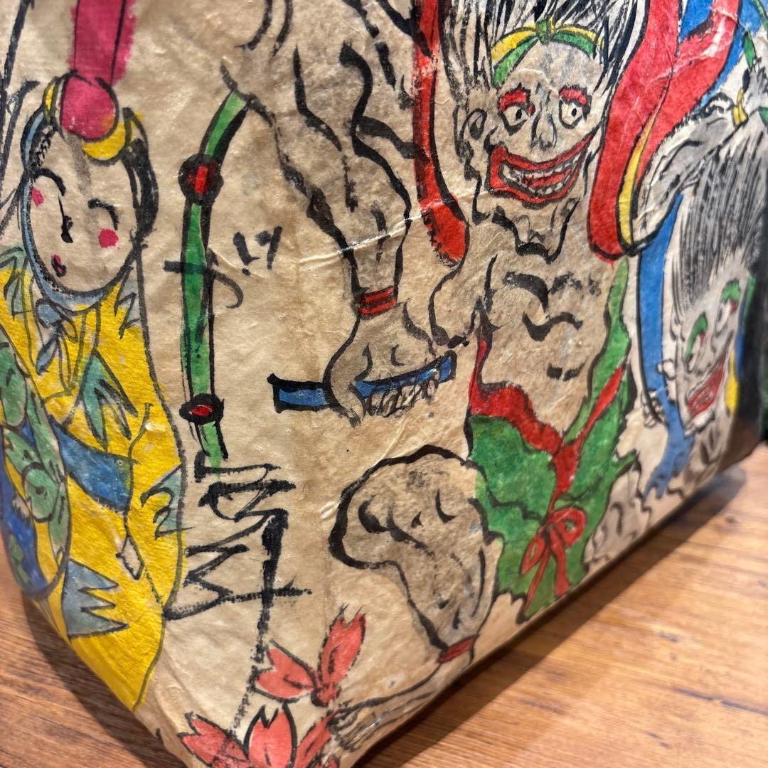 トートバッグ　和紙　昭和レトロ　風神雷神　妖怪　カゴバッグ