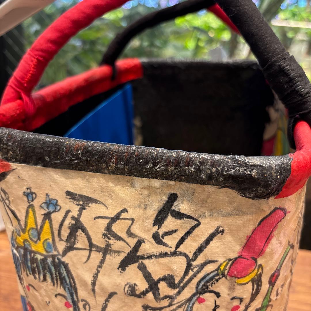 トートバッグ　和紙　昭和レトロ　風神雷神　妖怪　カゴバッグ