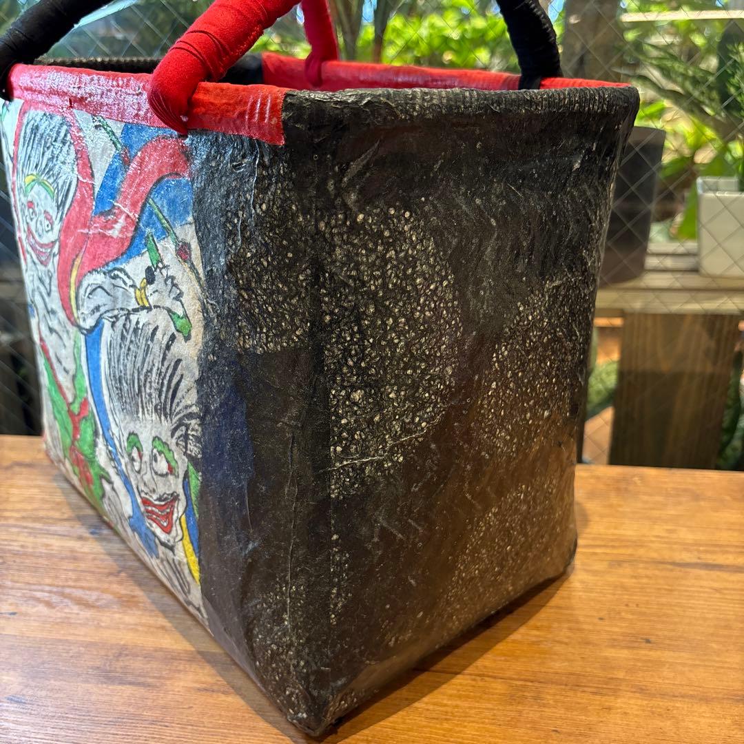 トートバッグ　和紙　昭和レトロ　風神雷神　妖怪　カゴバッグ