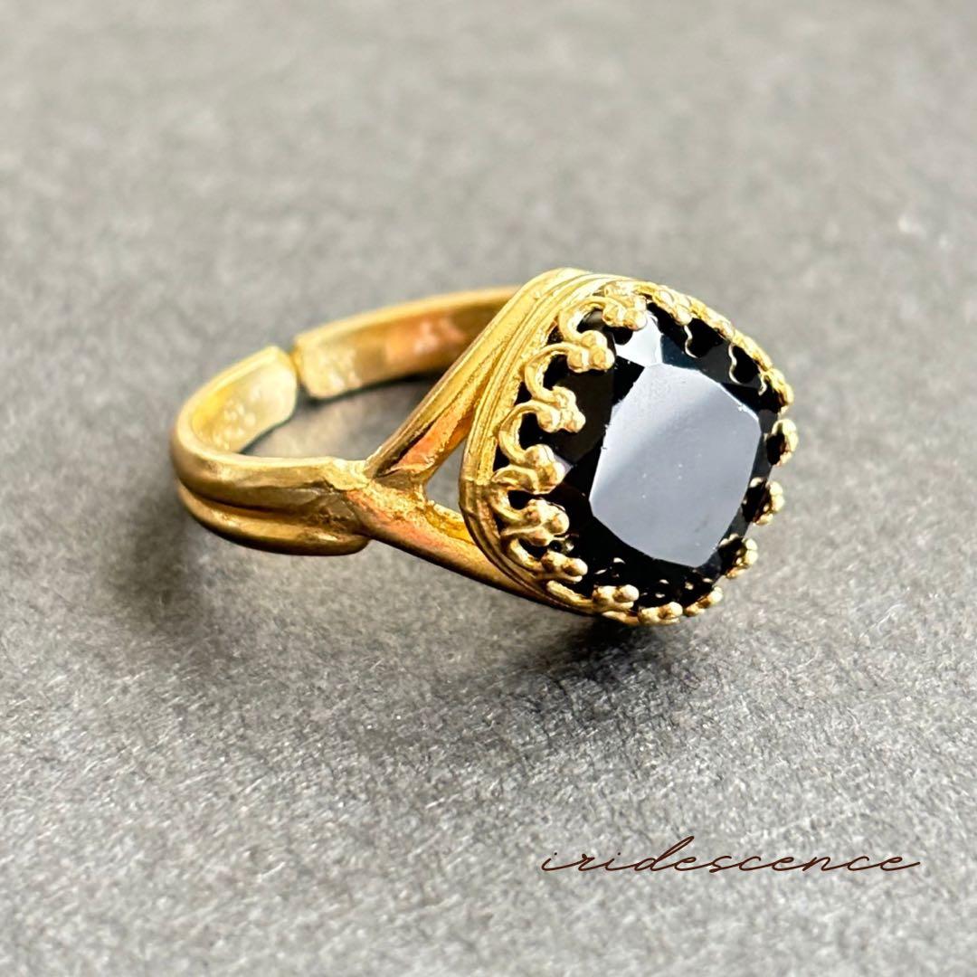 【オブシディアンナイト-魅惑のブラックスピネル】指輪　天然石　フリーサイズ　大粒