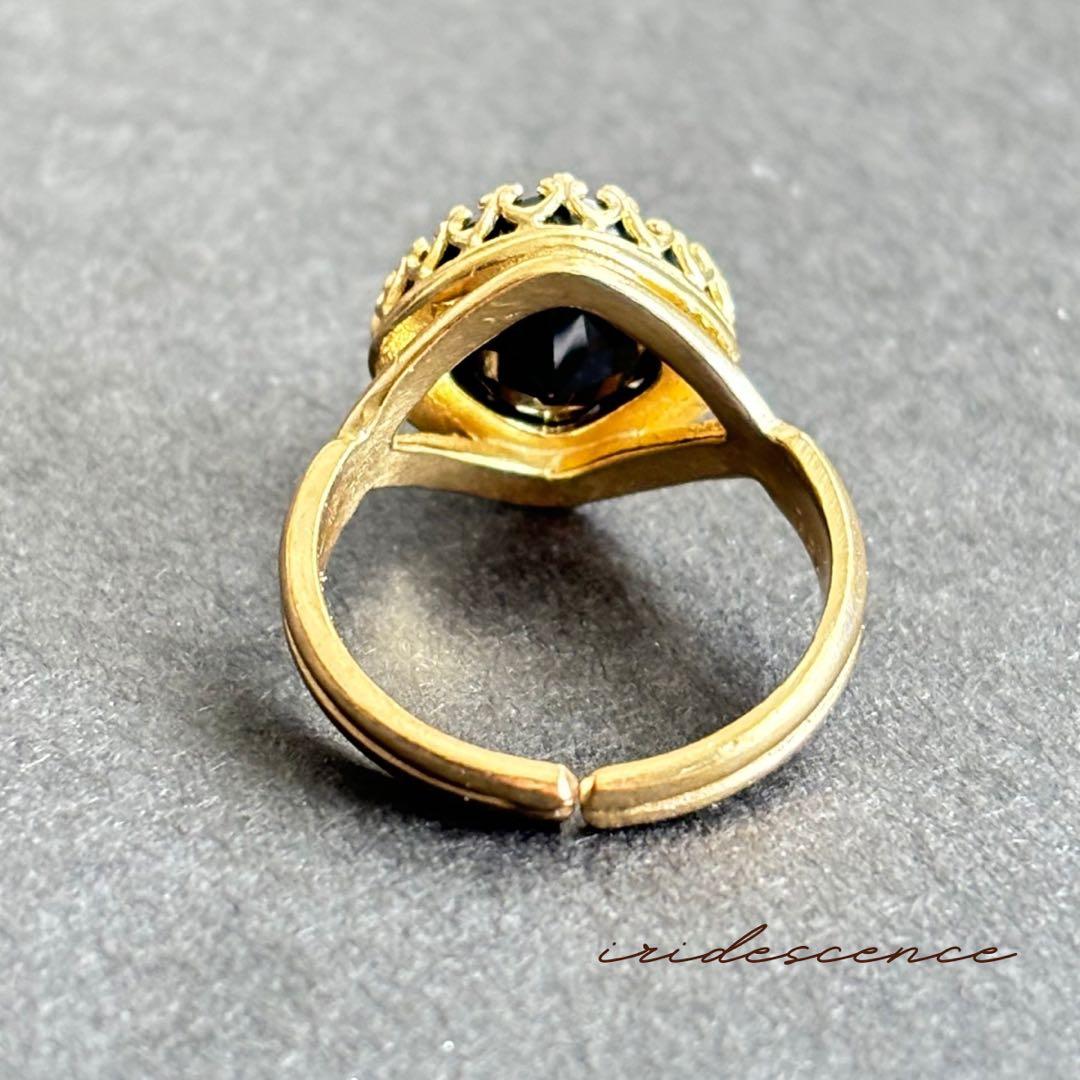 【オブシディアンナイト-魅惑のブラックスピネル】指輪　天然石　フリーサイズ　大粒