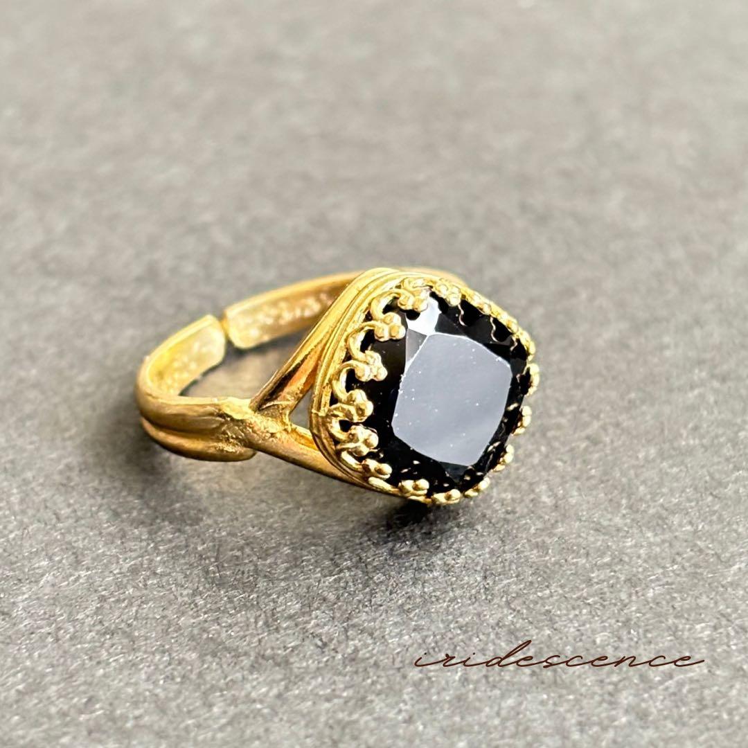 【オブシディアンナイト-魅惑のブラックスピネル】指輪　天然石　フリーサイズ　大粒