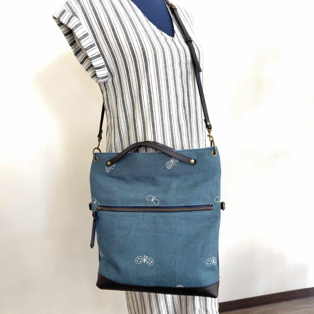 や*ま様 ③ミナペルホネン/ちょうちょネイビー/A４2Wayショルダートート本革