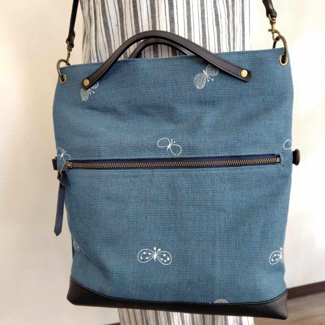 や*ま様 ③ミナペルホネン/ちょうちょネイビー/A４2Wayショルダートート本革