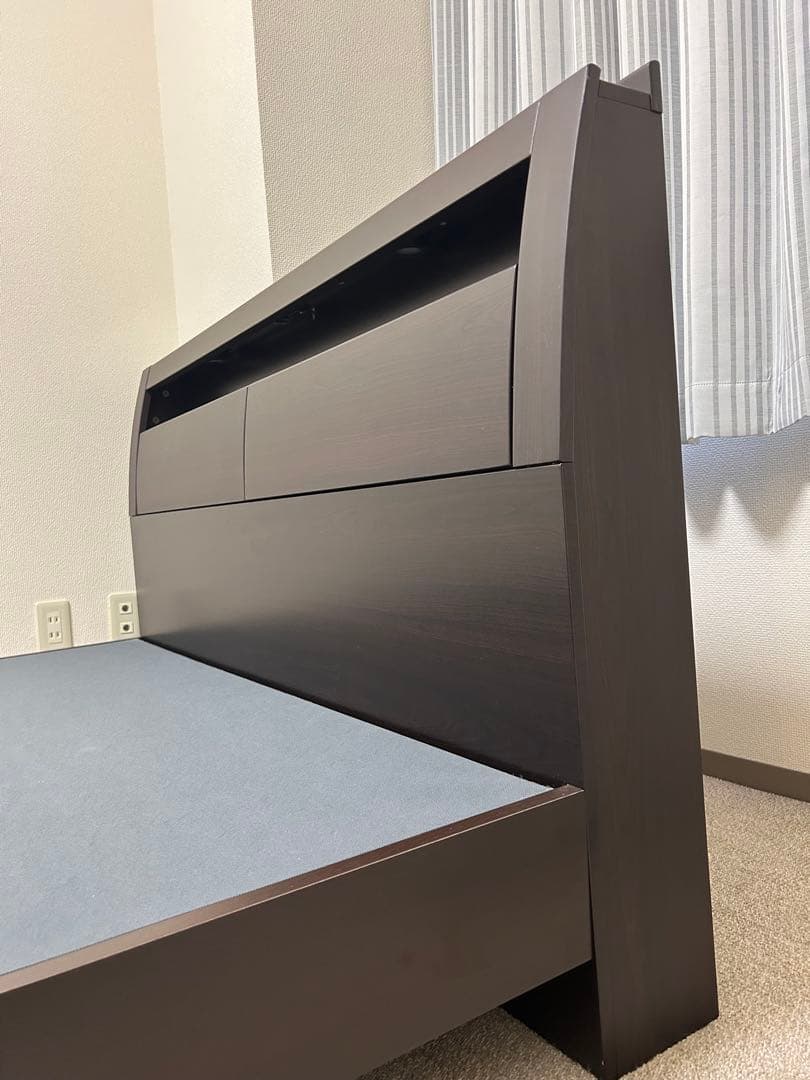 N3【美品】ニトリ　ダブルベッド　ベッドフレーム　木製ダークブラウン