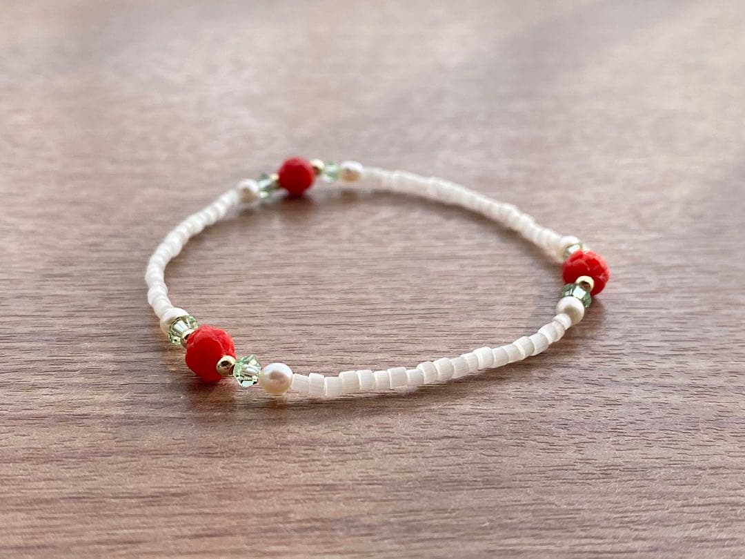 レッドローズ & ホワイト ブレスレット