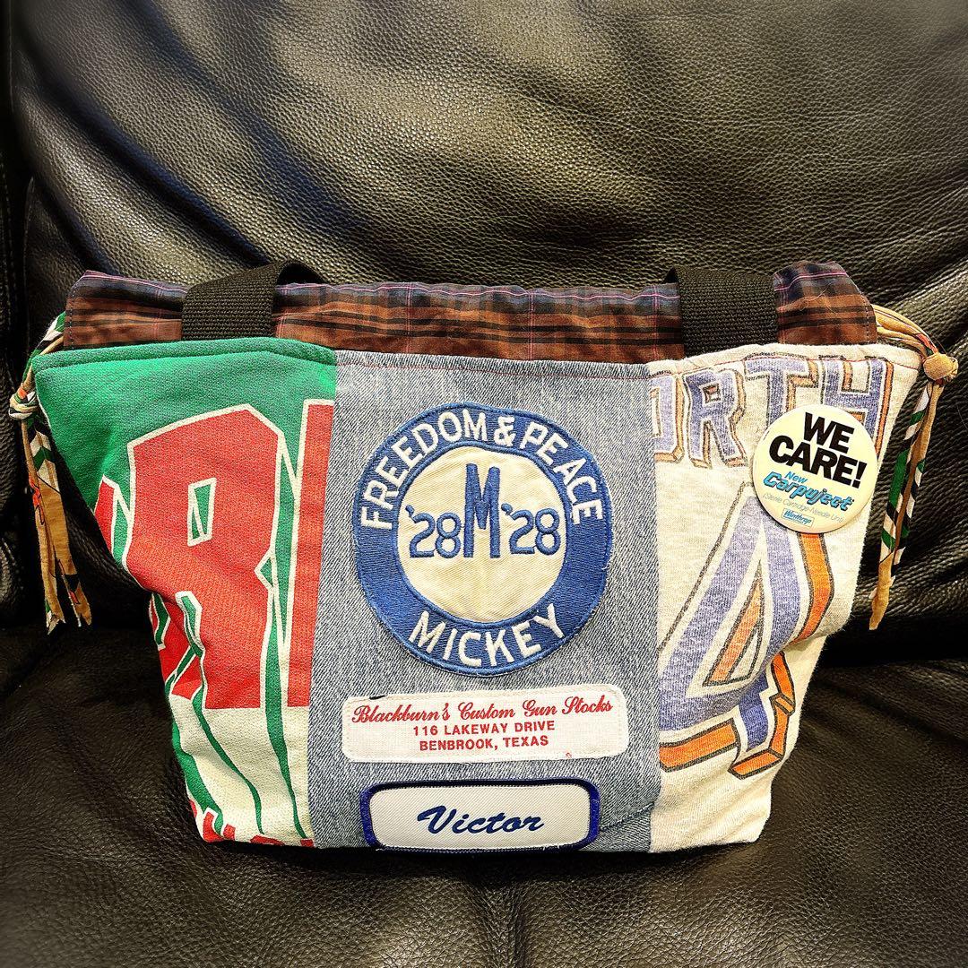 ハンドメイド 巾着トートバッグ ビンテージ缶バッジ付き♡