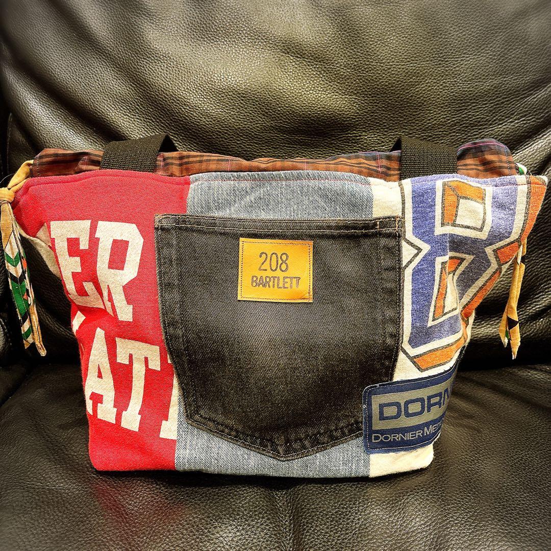 ハンドメイド 巾着トートバッグ ビンテージ缶バッジ付き♡