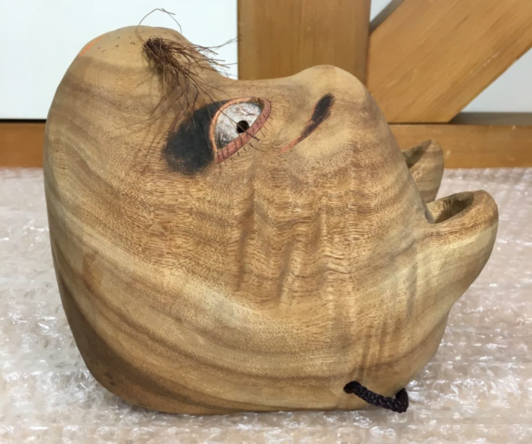 ○【世界的名工】前島秀章 17.5cm 面 木彫 犬 狐 たぬき