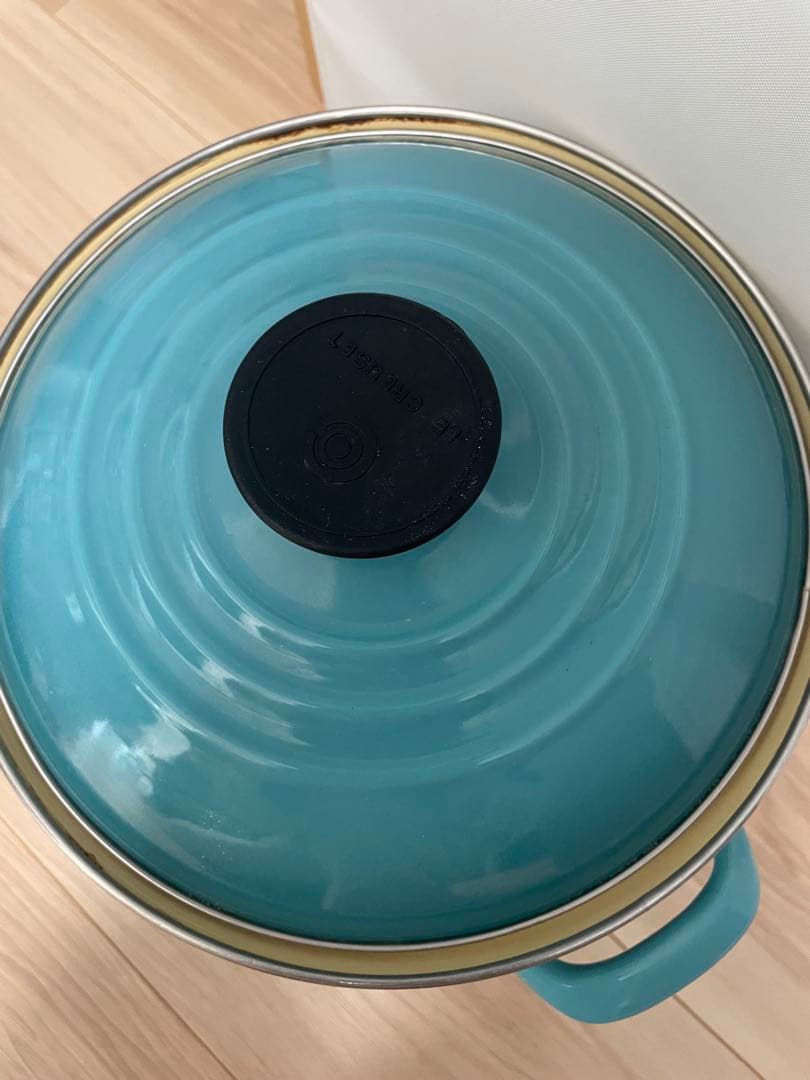 Le Creuset 両手鍋 青 24cm ガラス蓋付き　パスタ