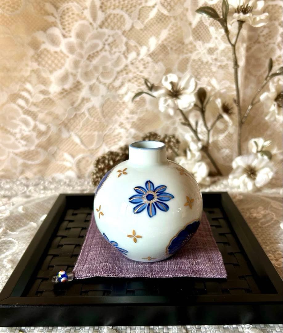 【美品】源右衛門窯　染金彩丸菊紋　花瓶　ミニ花瓶