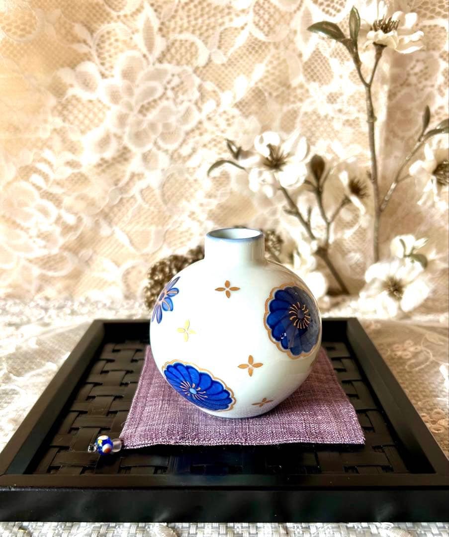 【美品】源右衛門窯　染金彩丸菊紋　花瓶　ミニ花瓶