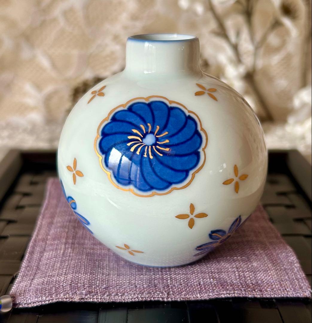 【美品】源右衛門窯　染金彩丸菊紋　花瓶　ミニ花瓶