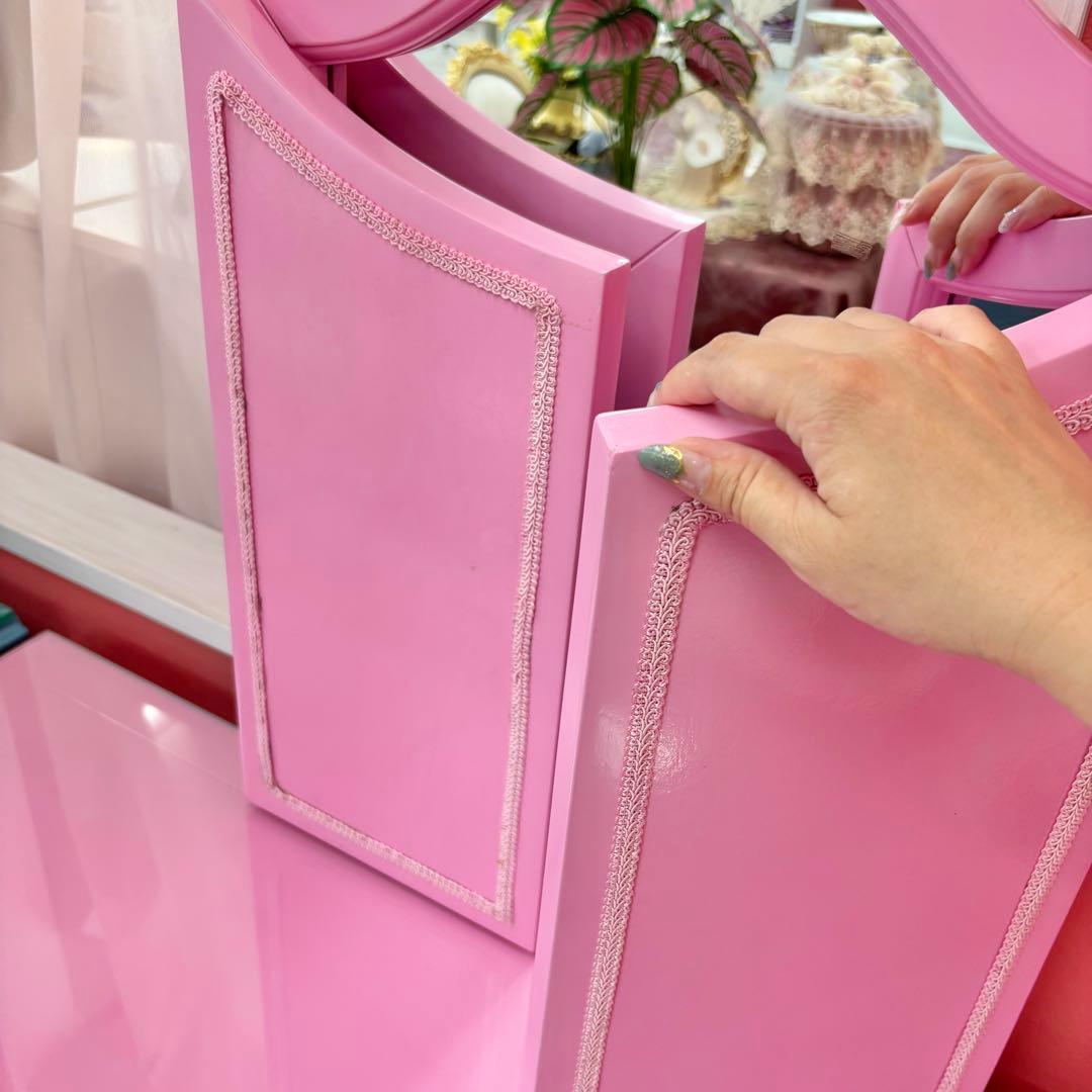 ピンク 三面鏡付ドレッサー マホガニー材 3面鏡 高級 綺麗 開梱設置サービス