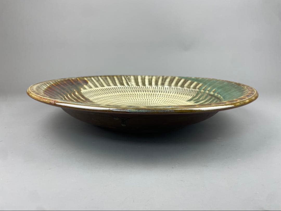 小石原焼 飛鉋 大皿 飾皿 直径約42cm 大型 飛び鉋 在銘 伝統工芸 小鹿田