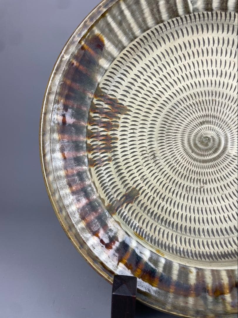 小石原焼 飛鉋 大皿 飾皿 直径約42cm 大型 飛び鉋 在銘 伝統工芸 小鹿田