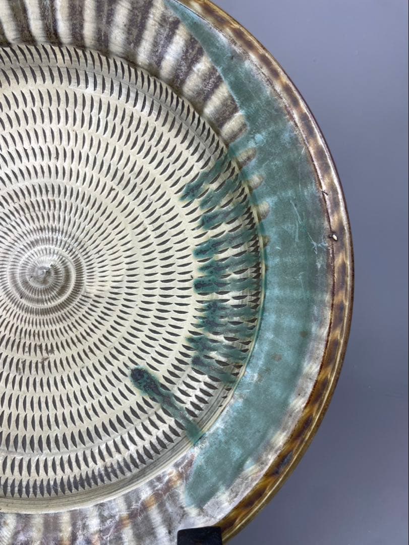 小石原焼 飛鉋 大皿 飾皿 直径約42cm 大型 飛び鉋 在銘 伝統工芸 小鹿田