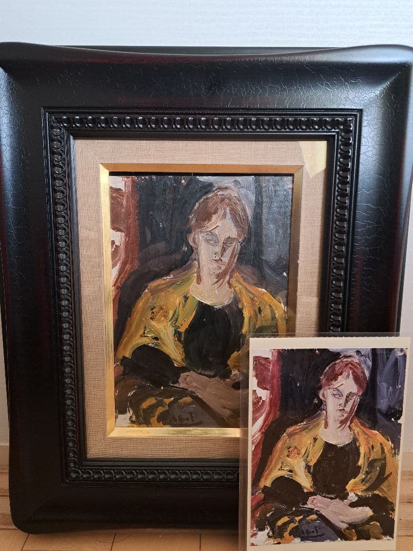 【真作美品】原精一「巴里の女」油彩SM号　洋画商協同組合鑑定登録証（公式鑑定人）