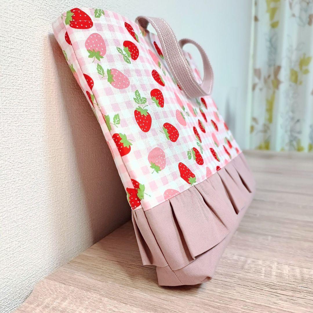 いちごフリル入園入学3点セット｜レッスンバッグ・体操服袋・靴袋　キルト芯入り