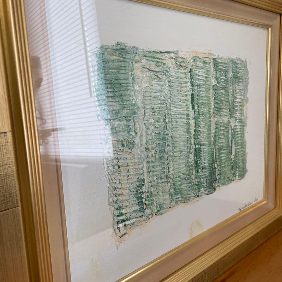 緑色の抽象画 金色フレーム付き