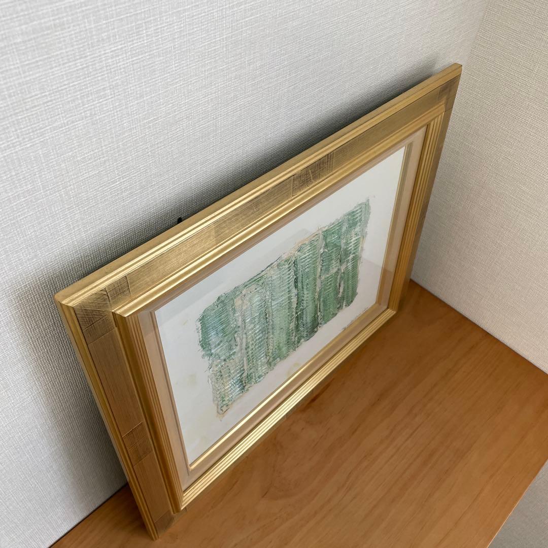 緑色の抽象画 金色フレーム付き