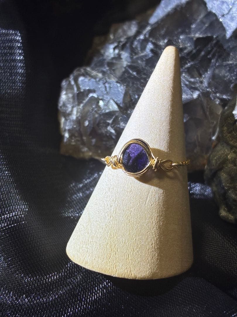 アフリカ産 アイオライトサンストーン チェーンリング