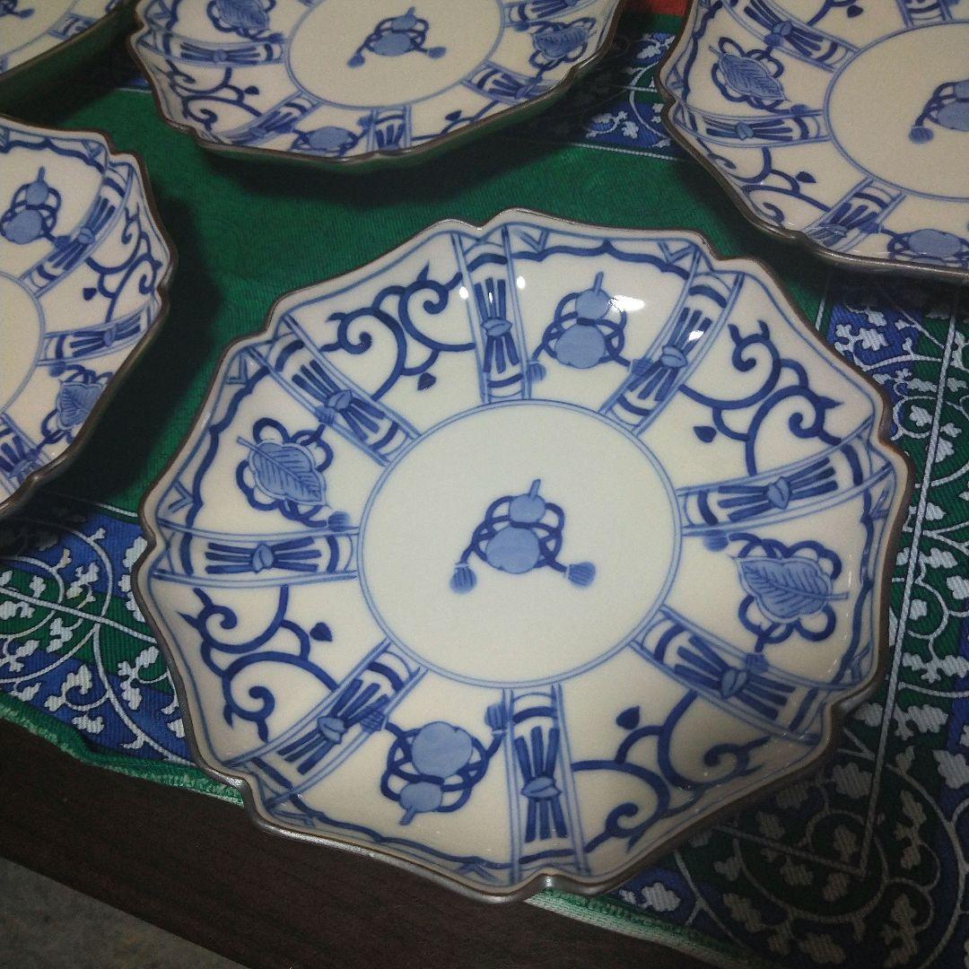 kurifu8008 九谷焼　中皿 5枚セット 染付 6寸 ひょうたん