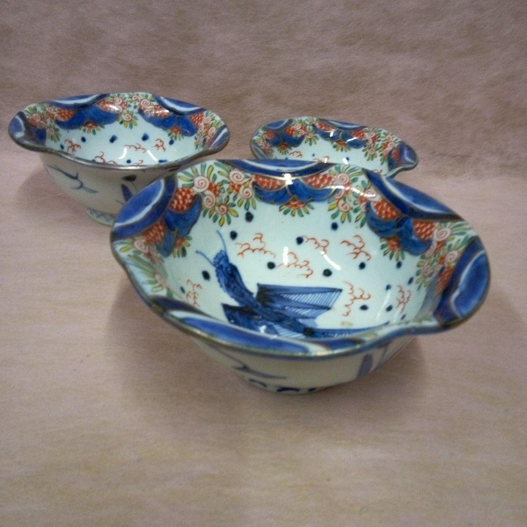古伊万里　古美術　古道具　骨董品 錦絵麒麟鳳凰文様　三つ鉢