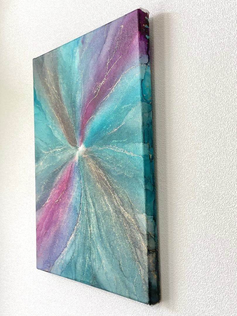 抽象画 アルコールインクアート キャンバス　くすみピンク・グリーン・ブラウン