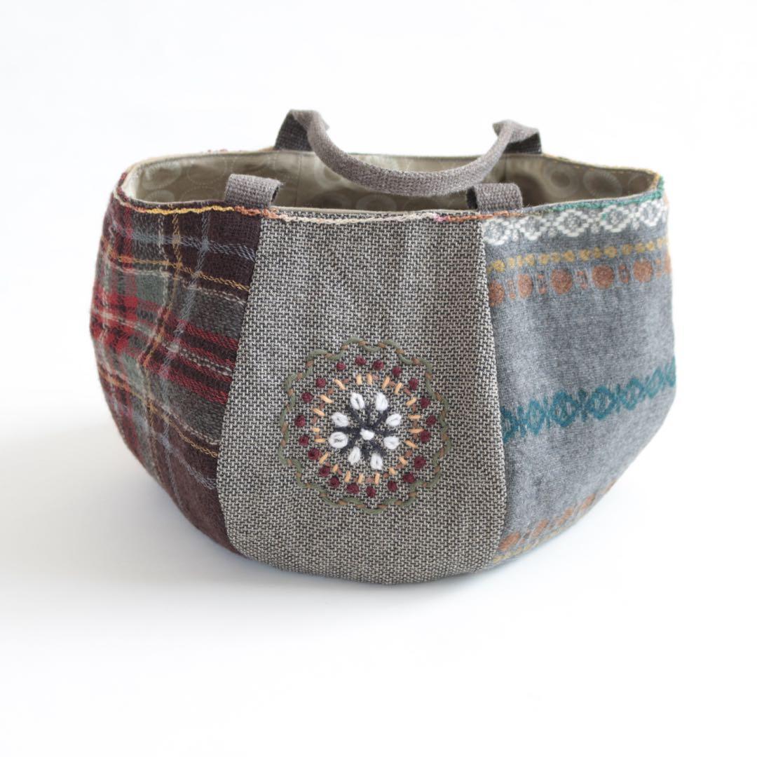 ハンドメイド パッチワーク ウール 刺繍 バッグ