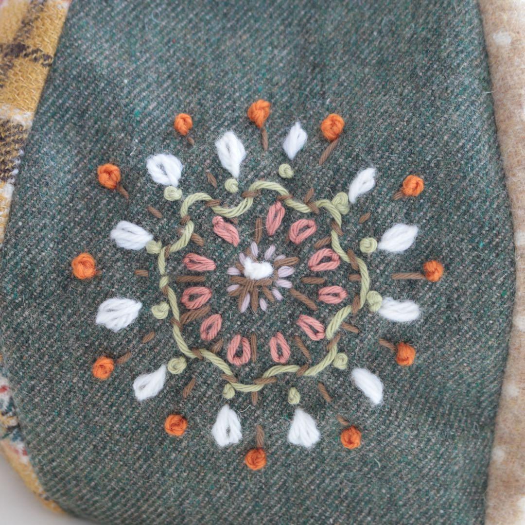 ハンドメイド パッチワーク ウール 刺繍 バッグ
